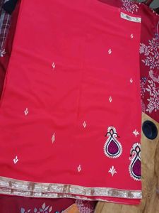 Elegant dark orange Embroidered Saree