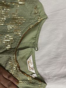 Elegant Green Sequin crop top and blouse