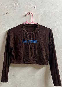 Chocolate Brown “CALIFORNIA” Graphic Crop Top