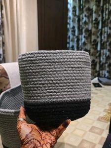 Set of 3 Gray &amp; Black Woven Baskets