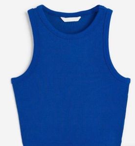 Women Blue Ribbed Tank Top