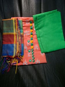 Multicolor Printed Suit With Colorful Chunni