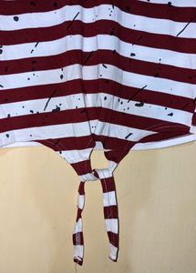 White And Maroon Striped Top
