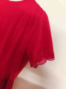 Red Dress with Lace Sleeves