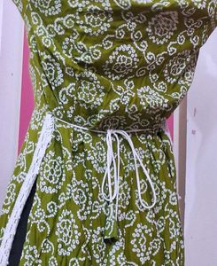 Olive Colour Long Sleeve Midi Kurti
