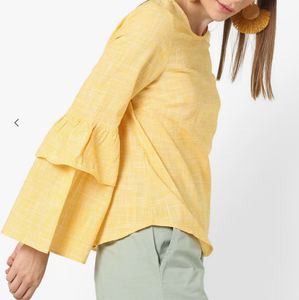 Yellow Ruffle Sleeve Blouse
