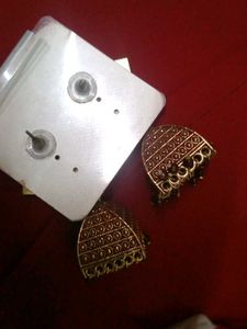Maroon &amp; Gold Jhumka Earrings