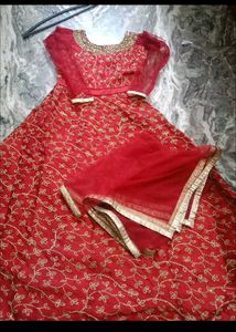 Red &amp; Gold Embroidered Anarkali