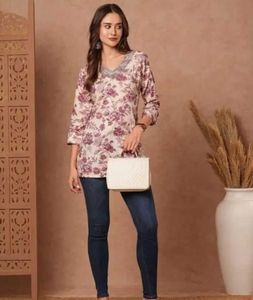 Floral Print Embellished Tunic Top