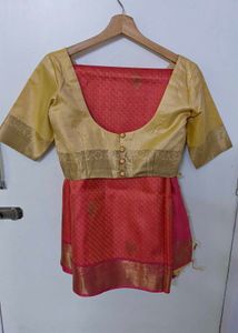 Pure silk Kanjivaram Pink &amp; Gold Saree