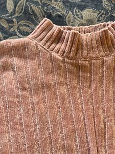 Pink Knitted Mock Neck Woolen Pullover Top