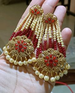Elegant Red & Gold Jhumka Earrings