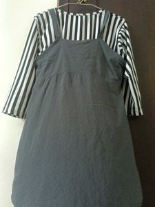 Striped Pinafore Black Dress