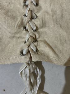 Cute Beige Lace-Up Crop Top