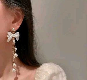 Trendy Korean BowKnot Pearl Tassel Earrings