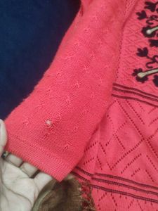 Embroidered Pink Woolen Kurti