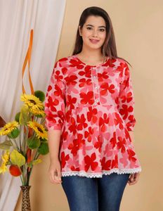 Red Floral Print Peplum Top