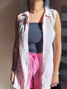 Pink Sleeveless Top | long shirt | outer
