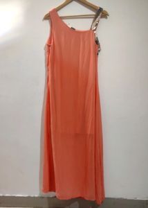 Coral One Shoulder Detail Maxi Dress