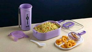3 Compartment Lunch Box 250 Ml Water Bottle 750ml