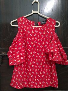 Red Coloured Casual Top With Floral Print