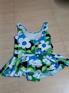 Blue Green Flowered Flared Swim Suit