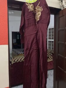 Maroon Embroidered Long Dress