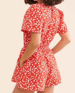 Anthropologie Red Printed Playsuit with Pockets