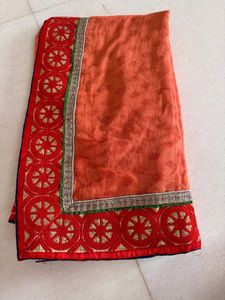 Peachish-Coral Saree With Detailed Border