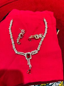 American Diamond Red &amp; Silver JewelrySet NewWdtag