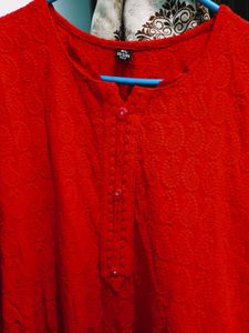 Chikankari Red Kurta XL