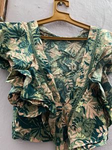 Tropical Print Ruffle Top
