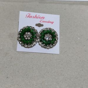 Green And White Stone Daily Wear Earrings