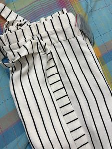 Striped Paper Bag Waist Pants