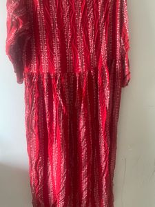 Red Printed Maternity Gown With Front Zip