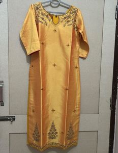 Golden Embroidered Kurti With Beautiful Dupatta