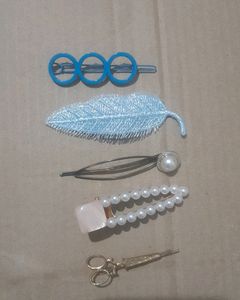 Korean Hair Accessory Set And heart Pearl Necklace