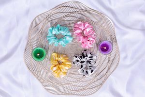 4 Pce Printed Satin Scrunchies