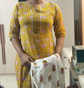 Yellow Printed Kurta Set
