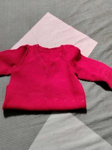 Red V-Neck Knit Sweater
