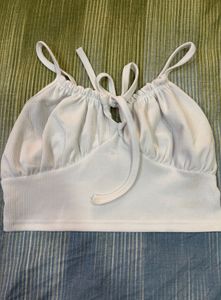 White Ribbed Tie-Front Tank Top