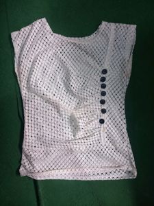 White Crochet Button-Up Top