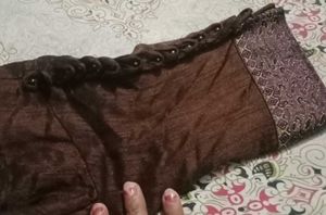 Brown Embroidered Saree With Designer Blouse