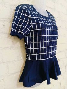 Stylish Navy &amp; White Peplum Top