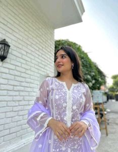 Lavender Net Kurta Set