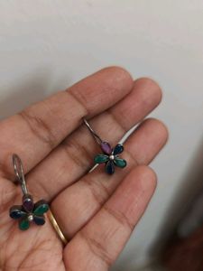 92.5 | Floral Silver Multicolor Cutstones Earrings
