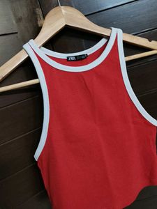 Zara Women Rib Contrast Binding RacerNeck Vest Top