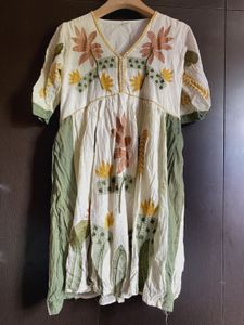 Boho Embroidered Floral Dress – Free Size