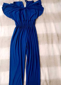 Blue Off-Shoulder Ruffle Jumpsuit
