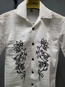White Knit, Printed Shirt (Oversized Fit)